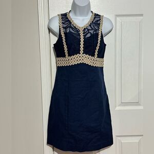 Lilly Pulitzer Leigh Stretch-Shift Dress Navy/Gold Size 00‎